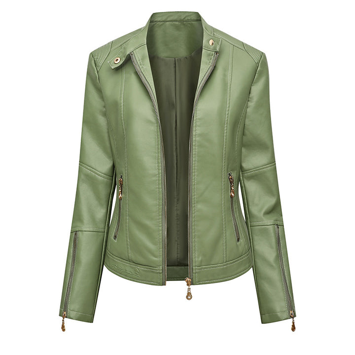 Damen Asymmetrische Bikerjacke aus Kunstleder mit Nietenbesatz und tailliertem Schnitt Echoarchiv