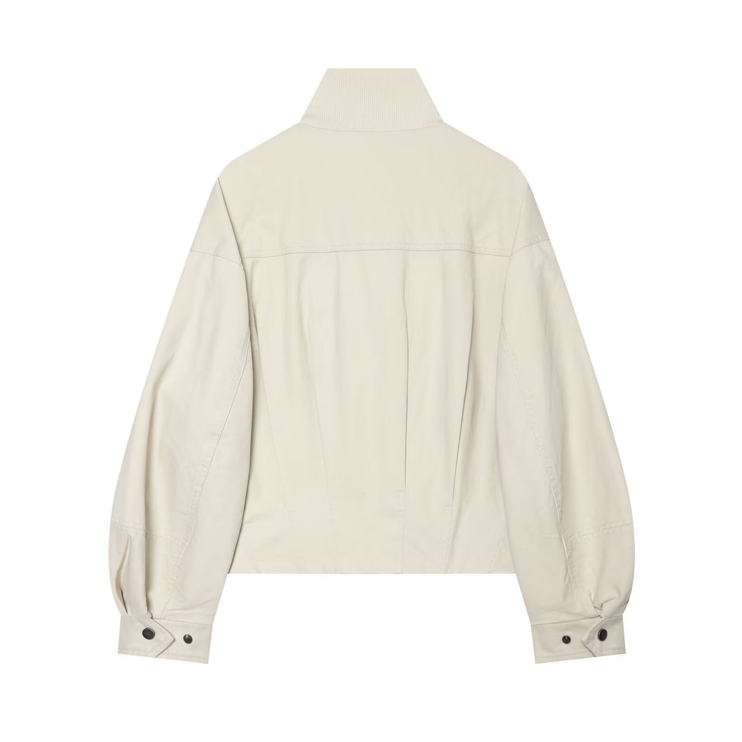 Damen Boxy Kurzblouson mit hohem Rippstehkragen und Tunnelzugsaum Echo Archiv