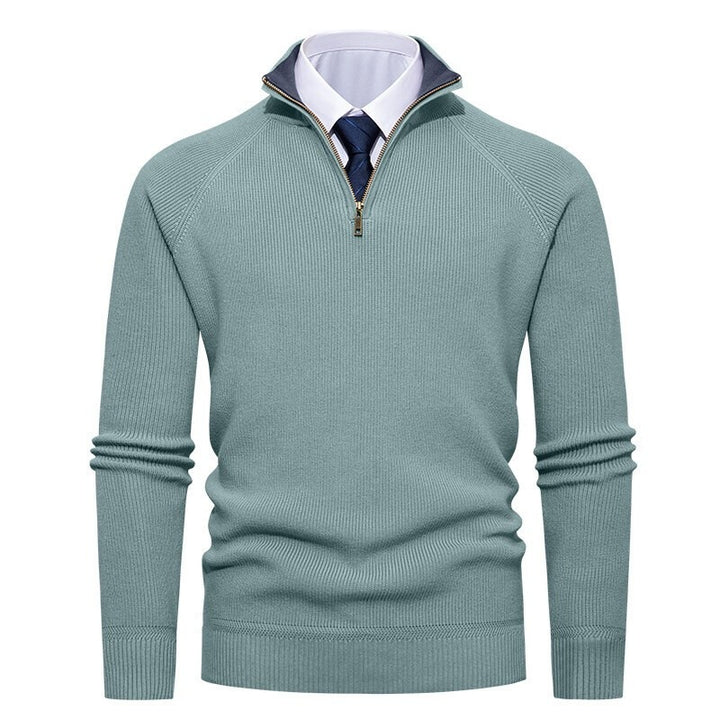 Herren nan feiner Strickpullover mit Halbzip, strukturierter Rippoptik und innen kontrastiertem Stehkragen Echo Archiv