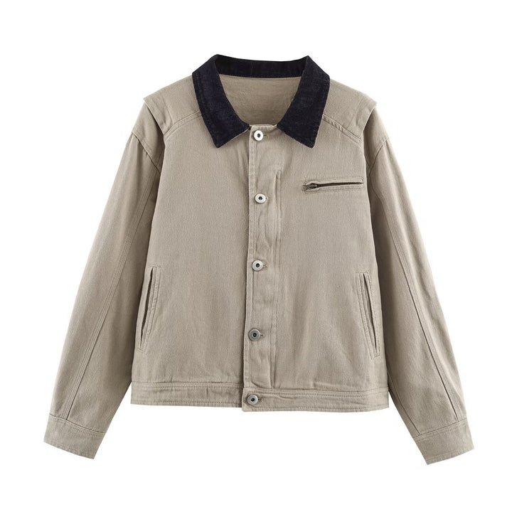 Damen Kurzblouson im Worker‑Look mit Cordkragen und Reißverschlusstasche Echoarchiv