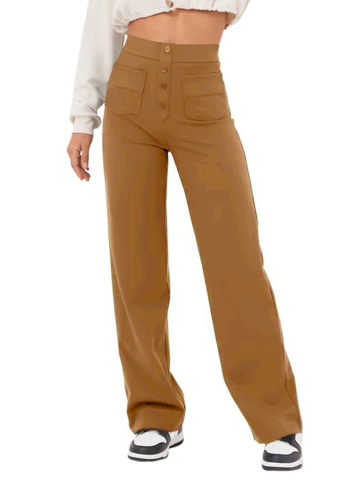 Damen Hochtaillierte weite Hose mit Knopfleiste und aufgesetzten Taschen Echo Archiv