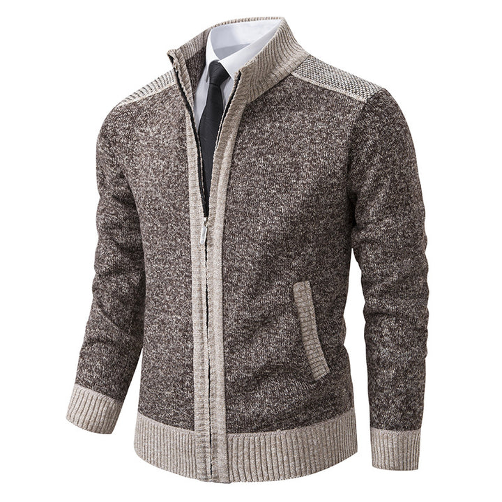Herren nan strukturierter Strickcardigan mit Stehkragen und durchgehendem Reißverschluss Echo Archiv