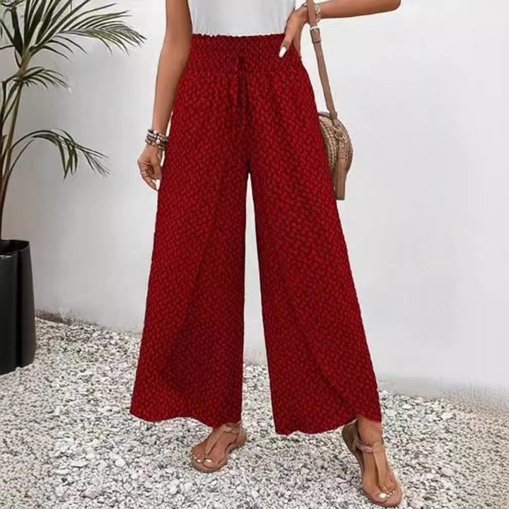 Damen nan weite Sommer-Palazzohose mit gerafftem Komfortbund, fließender Beinweite und geometrischem Allovermuster Echo Archiv