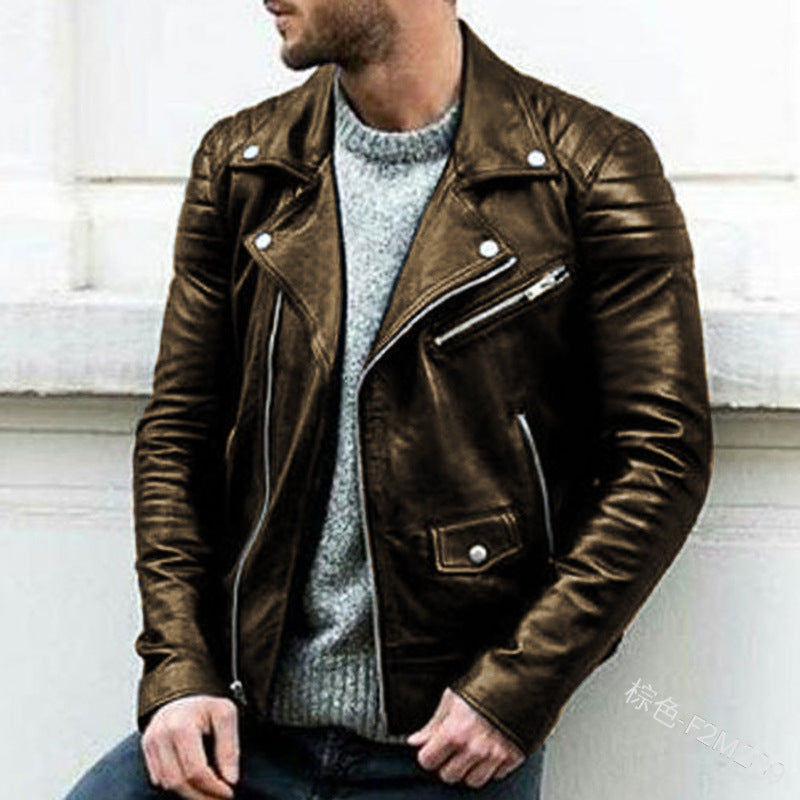Herren Biker-Lederjacke mit asymmetrischem Reißverschluss und gesteppter Schulterpartie Echo Archiv