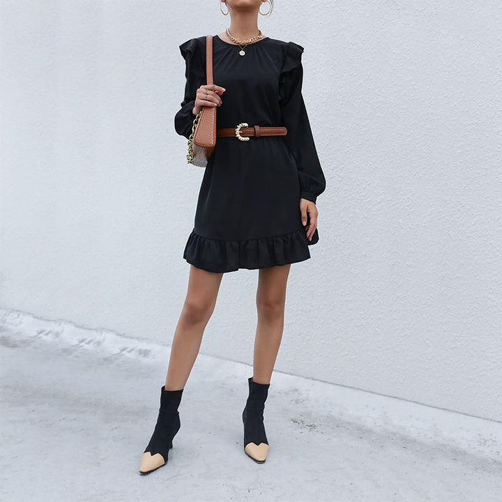 Damen A‑Linien Minikleid mit Volant‑Schultern und Rüschen-Saum Echoarchiv