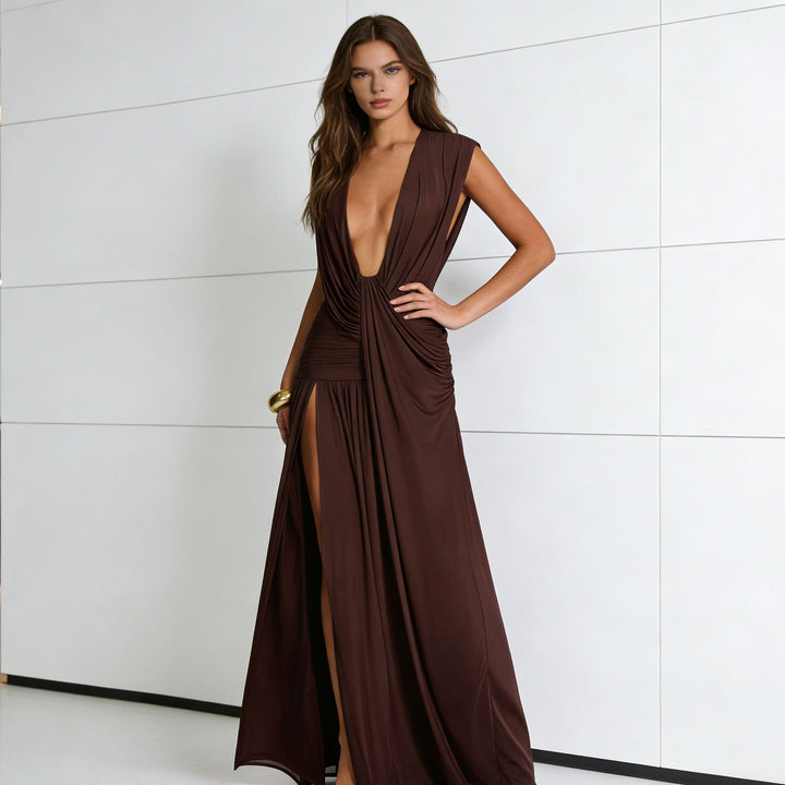 Damen Elegantes Wickelkleid mit tiefem V-Ausschnitt und seitlichem Schlitz Echo Archiv