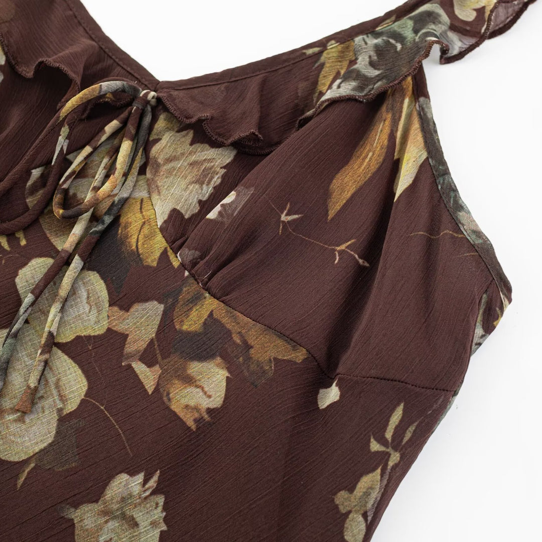 Damen Maxikleid mit zarten Rüschendetails und floralem Muster Echo Archiv