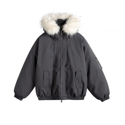 Damen Wattierte Bomberjacke mit Kunstfellkapuze, Boxy‑Schnitt und Utility‑Taschen Echo Archiv