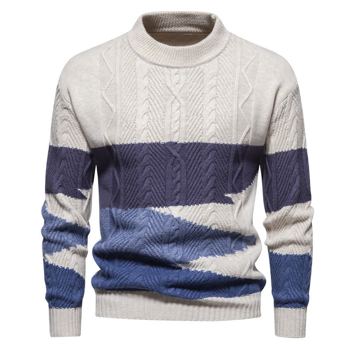 Herren Strukturiertes Colorblock Zopfstrick-Rollkragenpullover aus Baumwollmix Echo Archiv