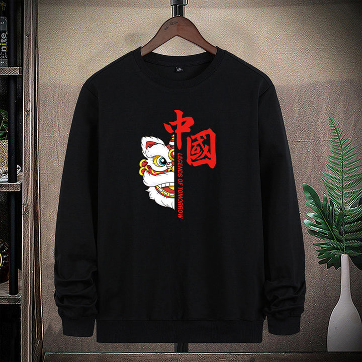 Herren Sweatshirt mit traditionellem Löwentanz‑Motiv und Rundhalsausschnitt Echo Archiv