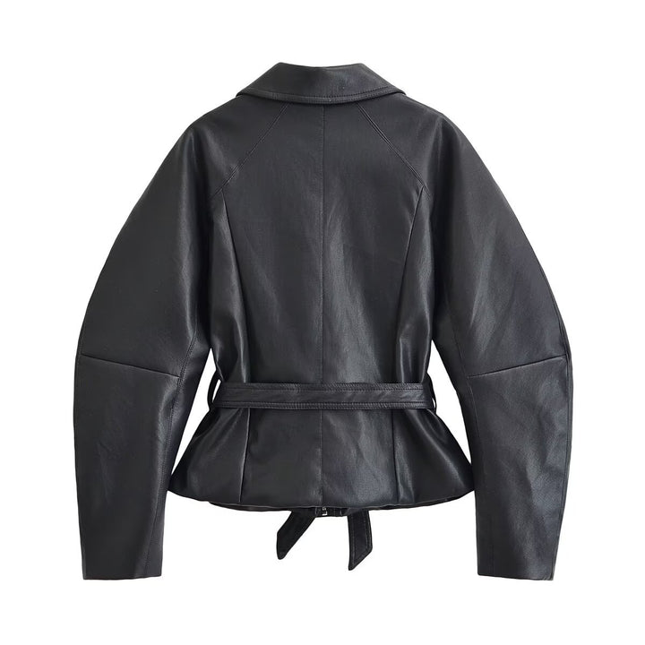 Damen Taillierte Lederoptik‑Jacke mit Bindegürtel und überschnittenen Ärmeln Echo Archiv