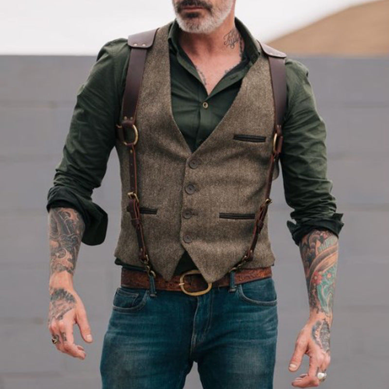 Herren modische Weste mit Lederakzenten Echoarchiv