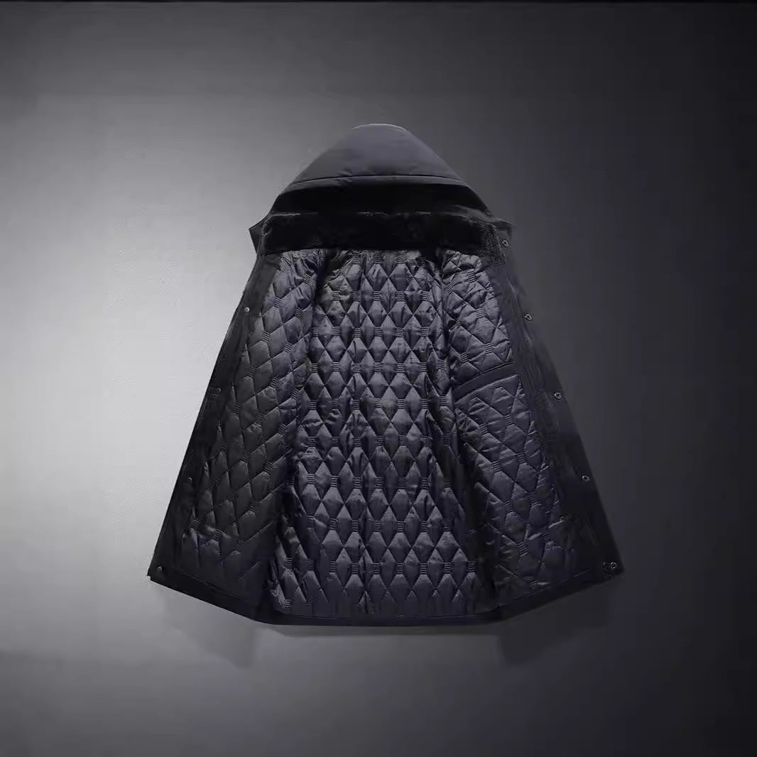 Herren Wattierte Thermojacke mit gesteppter Innenfüllung, Kunstfellkragen und Pattentaschen – Marzano