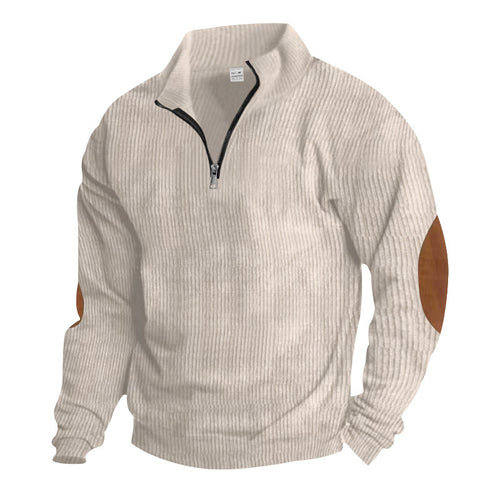 Herren Zip-Pullover mit Lederapplikationen Echoarchiv