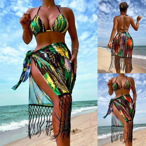 Damen Bikini-Set mit trendigem Fransenüberrock und verstellbaren Trägern Echo Archiv
