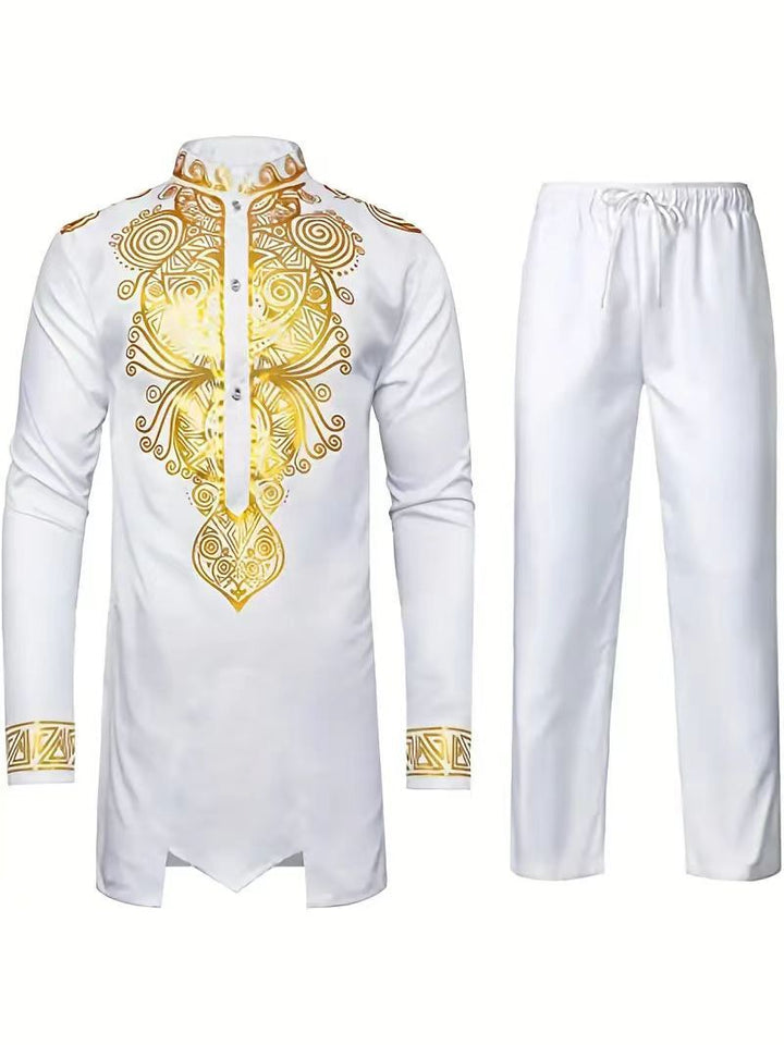 Herren elegantes Set mit kunstvoller Stickerei und bequemen Hosen Echoarchiv