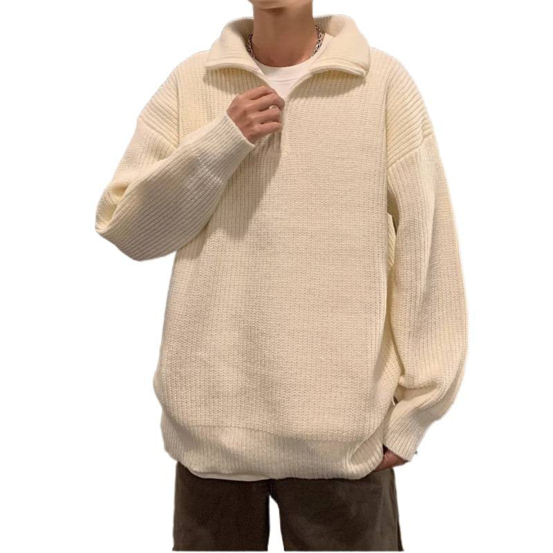 Herren Weicher Oversize-Rippenstrick-Pullover mit verdecktem Halbzip und Polokragen Echoarchiv
