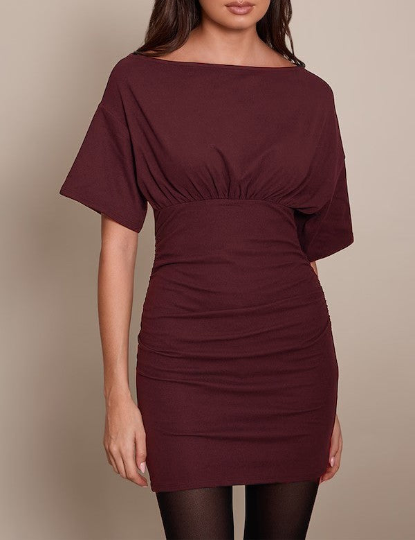 Damen figurbetontes Wickelkleid mit Raffungen und weiten Ärmeln Echo Archiv
