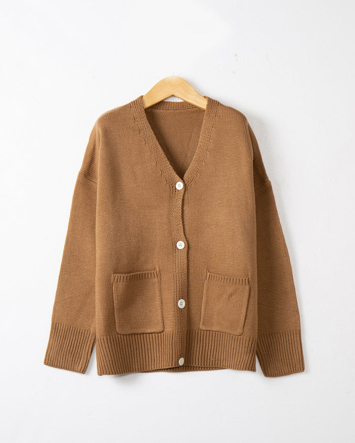 Damen Feiner Oversize-Strickcardigan mit V-Ausschnitt, Knopfleiste und aufgesetzten Eingrifftaschen Echo Archiv