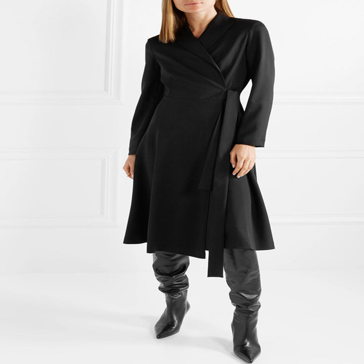 Damen Wickel‑Midikleid‑Mantel im Tailoring mit Schalkragen und Bindegürtel Echoarchiv