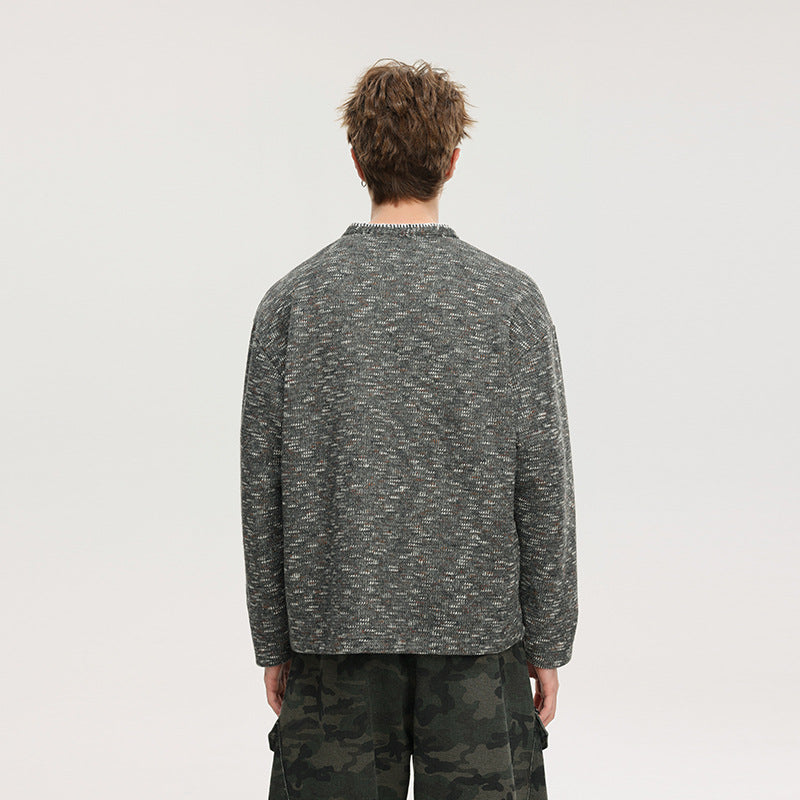 Herren Melierter Strick-Henley-Pullover mit Stehkragen, lockerer Passform und Knopfleiste Echo Archiv