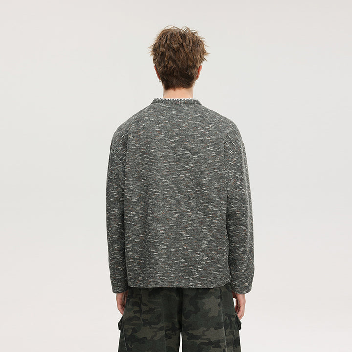Herren Melierter Strick-Henley-Pullover mit Stehkragen, lockerer Passform und Knopfleiste Echo Archiv