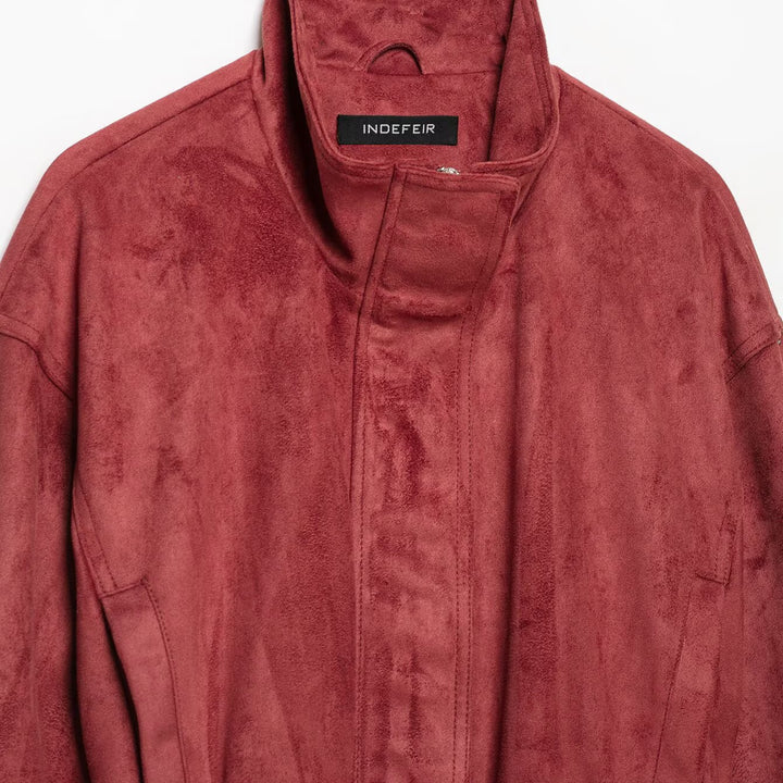Damen Kimonoinspirierte Veloursjacke mit Bindegürtel und hohem Stehkragen Echoarchiv