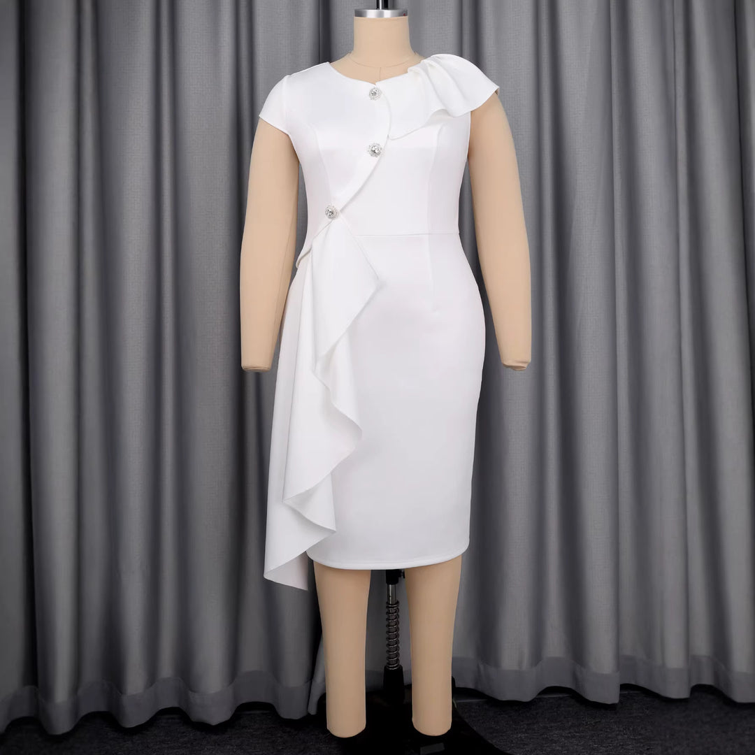 Damen Etuikleid mit drapierten Rüschen und funkelnden Knopfdetails Echo Archiv