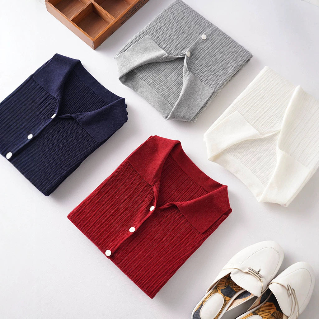Damen Feinstrick-Cardigan mit Rippenstruktur, Knopfleiste und Polokragen Echo Archiv