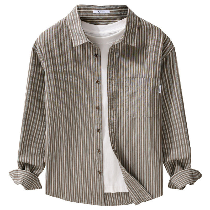 Herren Leichtes gestreiftes Hemd‑Overshirt aus Leinen‑Baumwollmix mit Relaxed‑Fit und aufgesetzter Brusttasche Echoarchiv