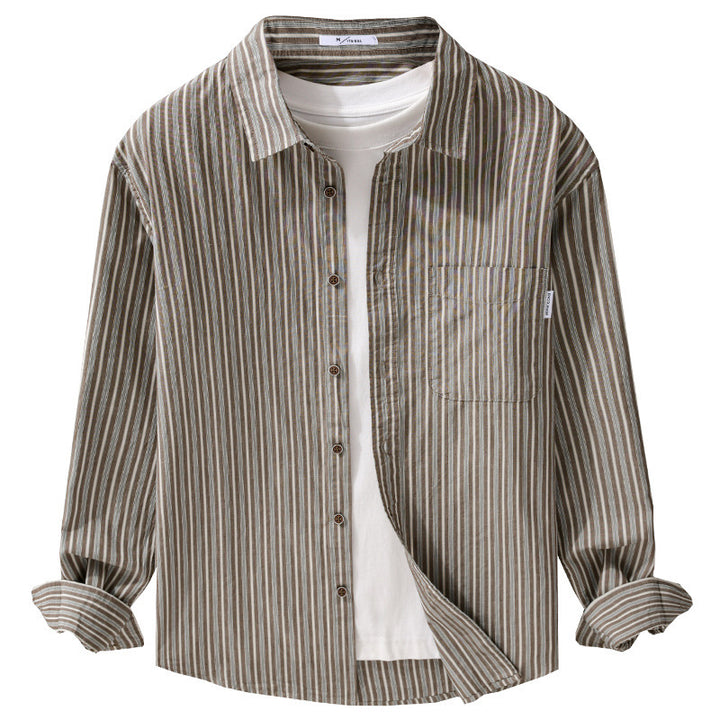 Herren Leichtes gestreiftes Hemd‑Overshirt aus Leinen‑Baumwollmix mit Relaxed‑Fit und aufgesetzter Brusttasche Echoarchiv