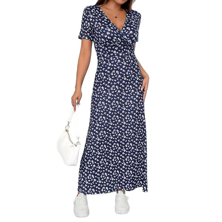 Damen nan tailliertes Jersey-Midikleid mit Crossover-Oberteil, kurzen Ärmeln und ausgestelltem Rock Echo Archiv
