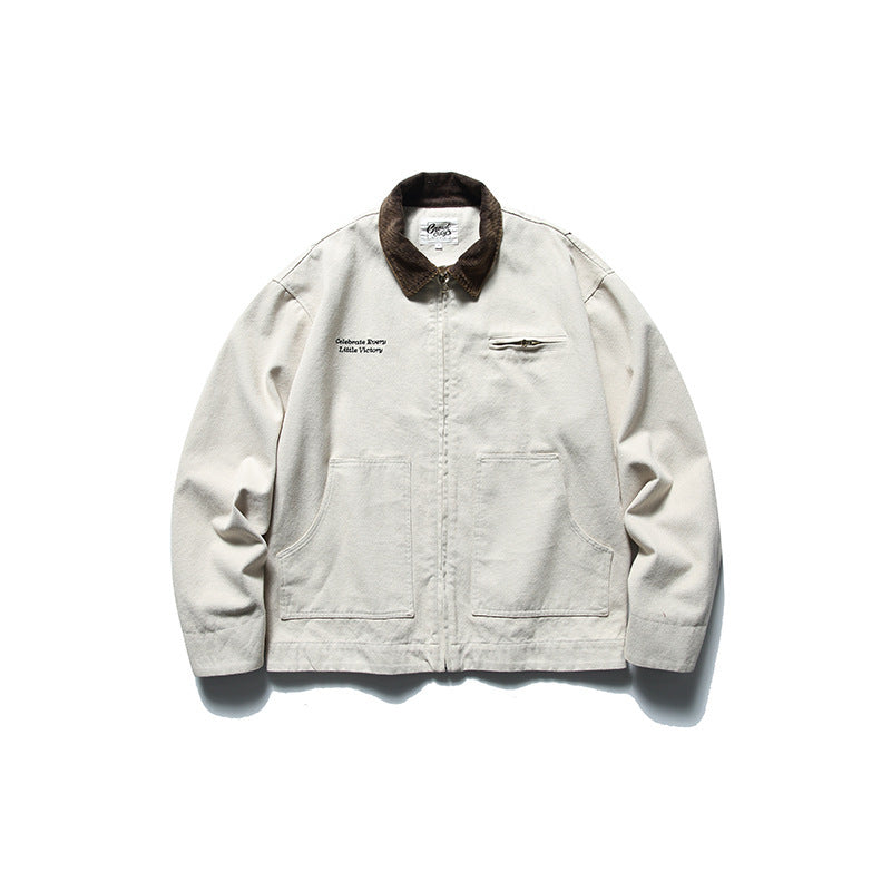 Herren Boxy-Worker-Jacke aus gewaschenem Canvas mit Cordkragen und Reißverschluss Echo Archiv