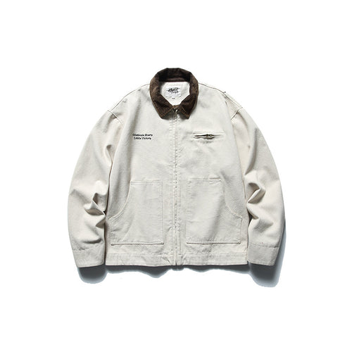 Herren Boxy-Worker-Jacke aus gewaschenem Canvas mit Cordkragen und Reißverschluss Echo Archiv