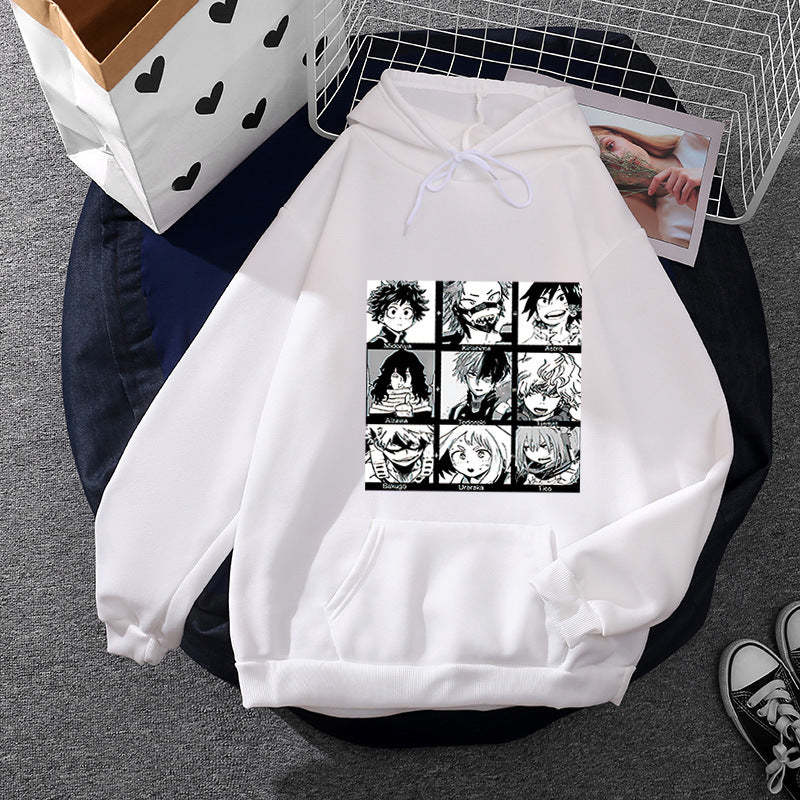 Unisex Kapuzenpullover mit quadratischer Manga-Charakter-Collage, leicht oversizeder Schnitt und Kängurutasche – Auréline