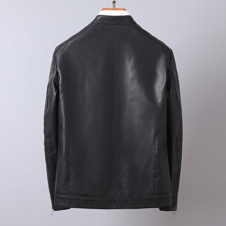 Herren Minimalistisches Kunstleder-Blouson mit Stehkragen und seitlichen Reißverschlusstaschen Echoarchiv