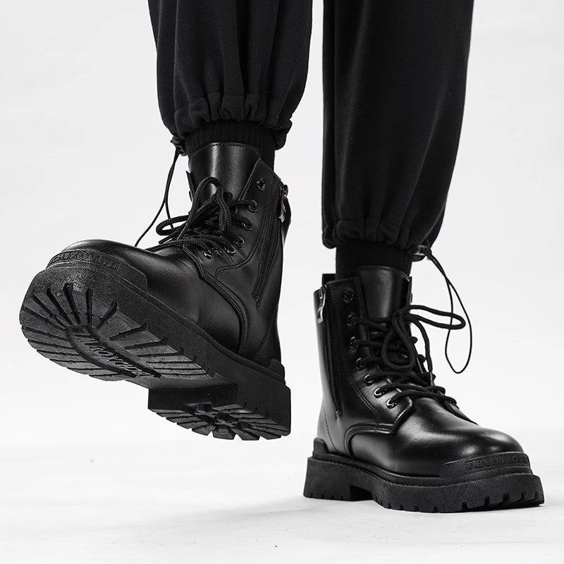 Damen Chunky Combat-Stiefel mit Reißverschluss, profilierter Gummisohle und Schnürung Echoarchiv