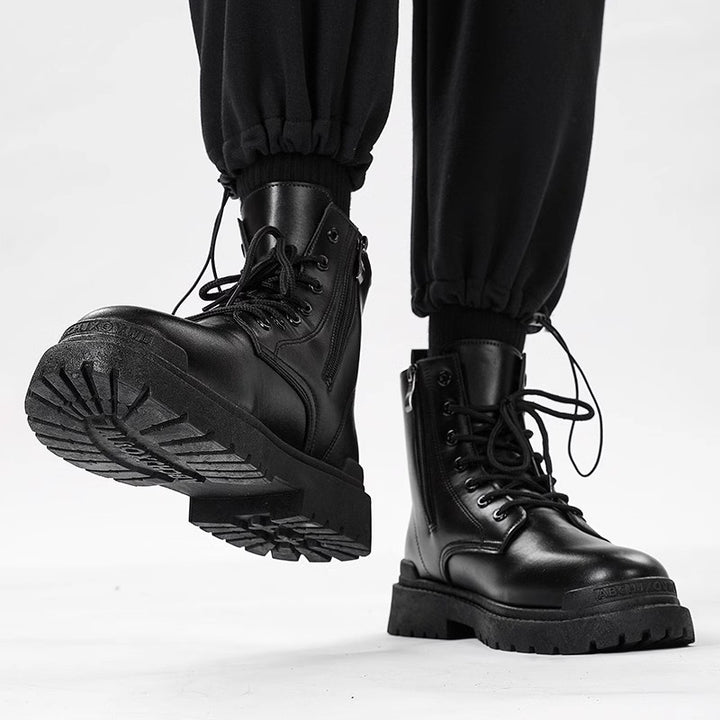 Damen Chunky Combat-Stiefel mit Reißverschluss, profilierter Gummisohle und Schnürung Echoarchiv