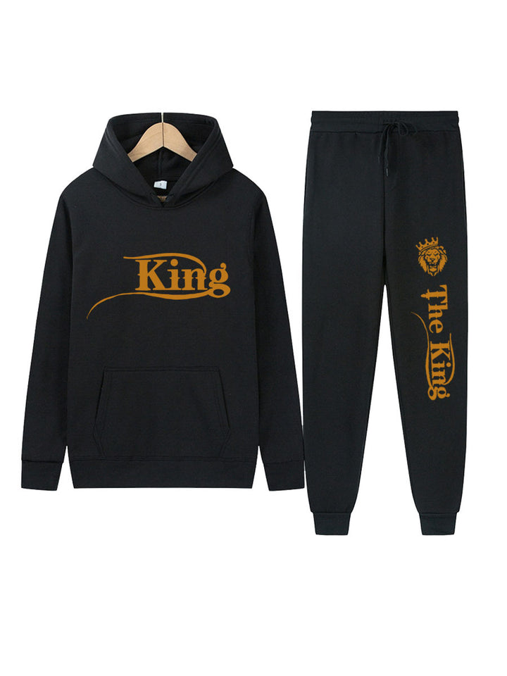 Herren Sportliches Kapuzenpulli und Jogginghose Set mit Königsmotiv Echoarchiv