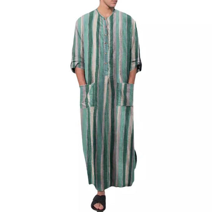 Herren nan lockerer Kaftan aus Leinenmischung mit Knopfleiste und aufgesetzten Taschen Echo Archiv