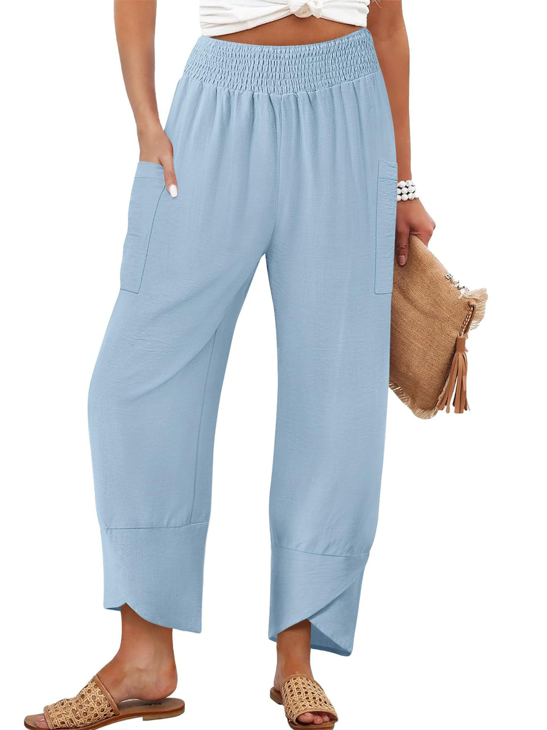 Damen Weite Sommerhose mit elastischem Bund und praktischen Taschen Echo Archiv