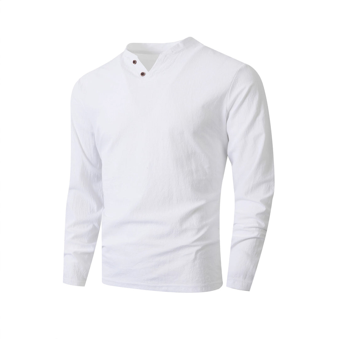 Herren Langarmshirt mit modernem Stehkragen und eleganten Knöpfen Echoarchiv
