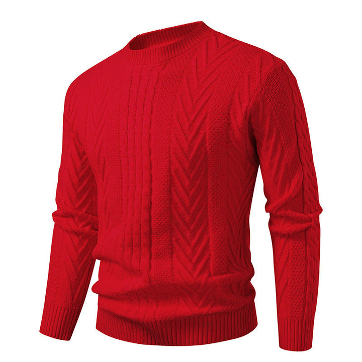 Herren Grobstrickpullover mit Zopfmuster und Rundhalsausschnitt Echoarchiv