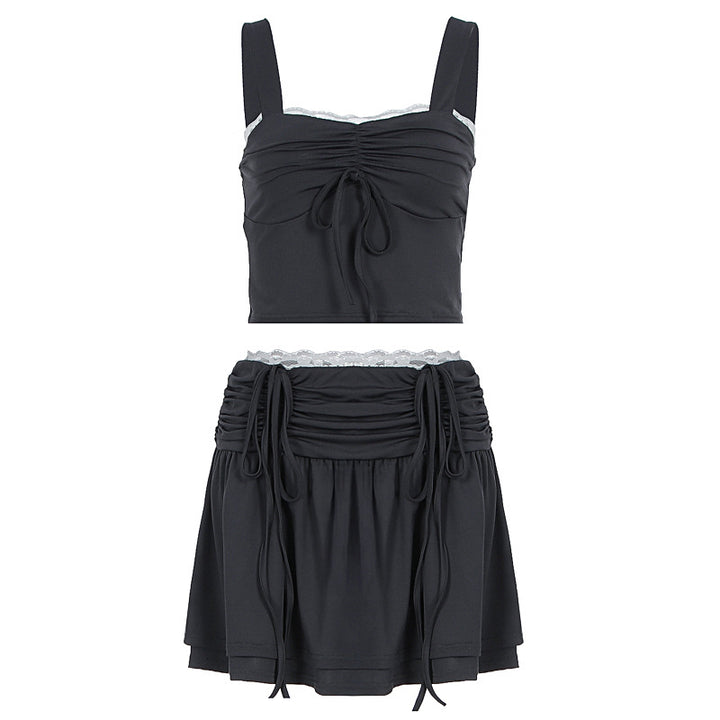 Damen modisches Crop-Top und Rock Set mit Raffungen und Bindedetails Echo Archiv