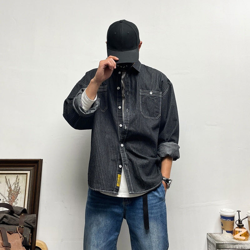 Herren Lässige Denim-Hemdjacke mit Streifen Echo Archiv