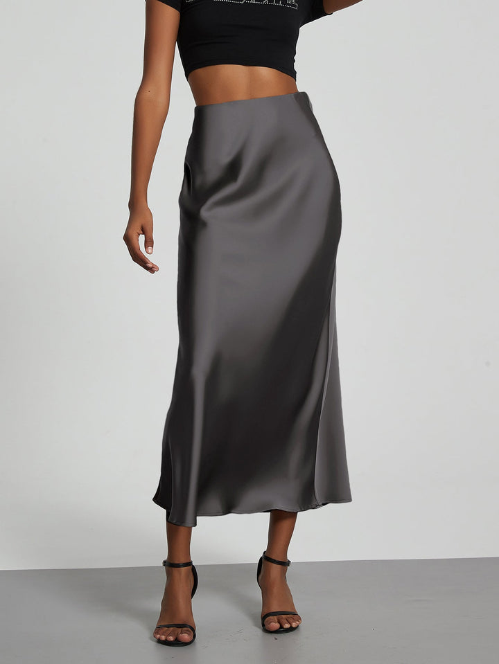 Damen Stilvolle Satin-Stretchrock mit hohem Bund und fließendem Schnitt Echoarchiv