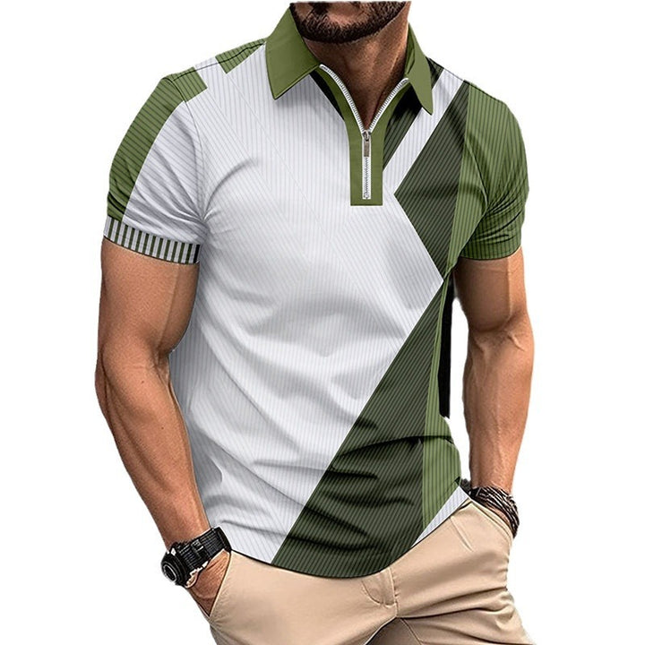 Herren Kurzarm Poloshirt mit modernem Reißverschluss und geometrischem Design Echoarchiv
