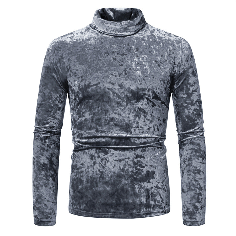 Herren Figurbetontes Samt-Longsleeve mit Stehkragen und leichtem Stretch Echo Archiv
