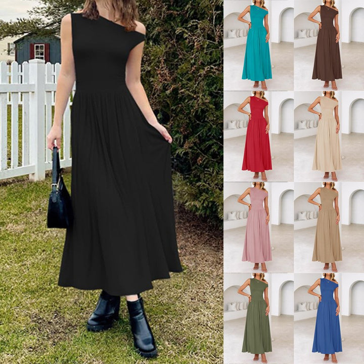 Damen Asymmetrisches Maxikleid mit One-Shoulder, Taillenbetonung und Seitentaschen Echo Archiv