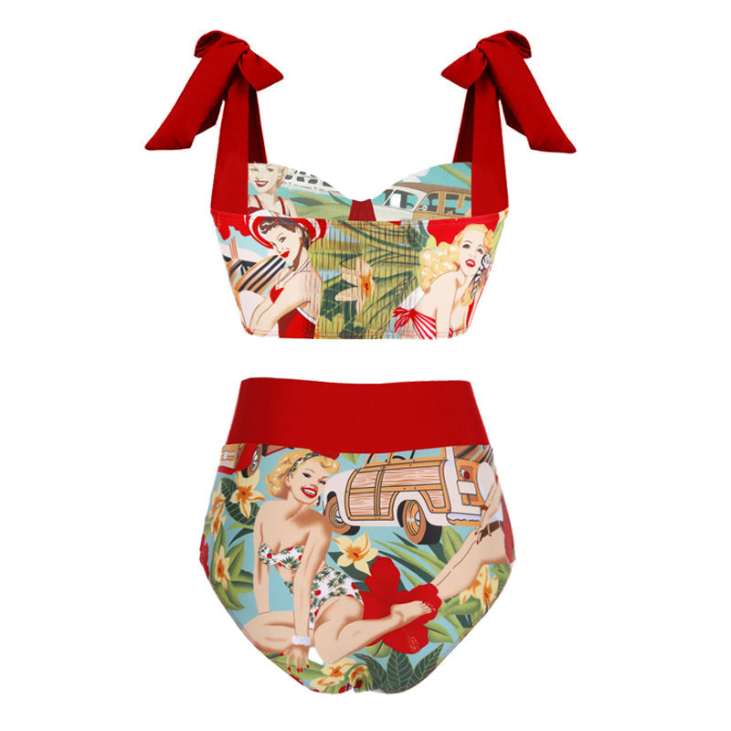 Damen Bikiniset mit hochtaillierten Shorts und verspieltem Wickelrock Echo Archiv